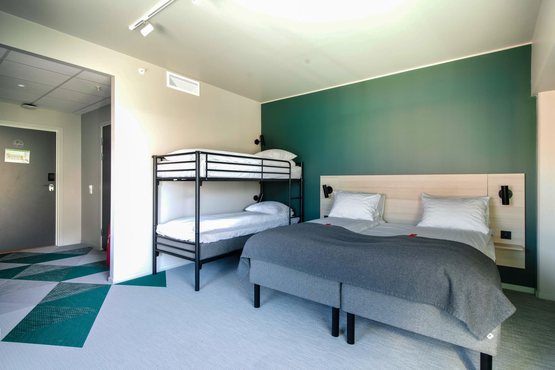 Double bed and bunk beds